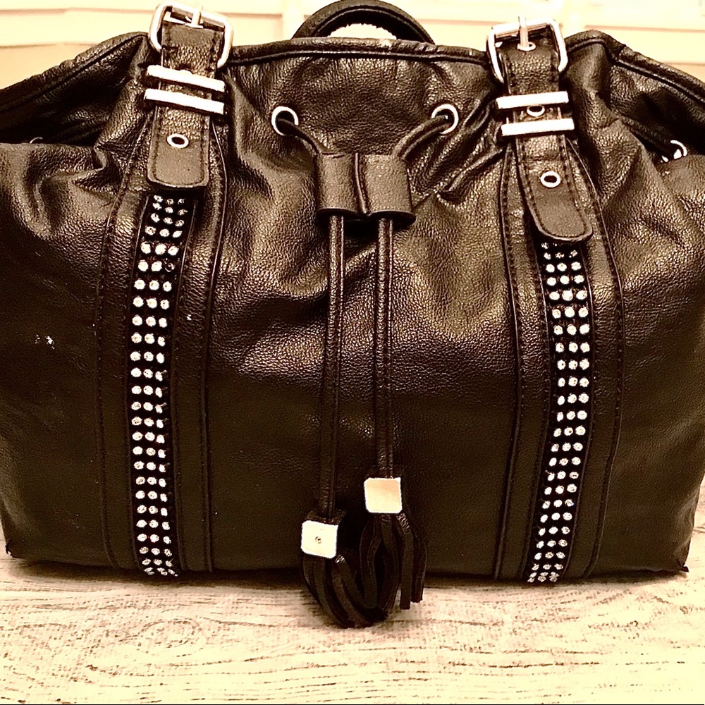 Rhinestone diamond embellished black shoulder/hand bag!